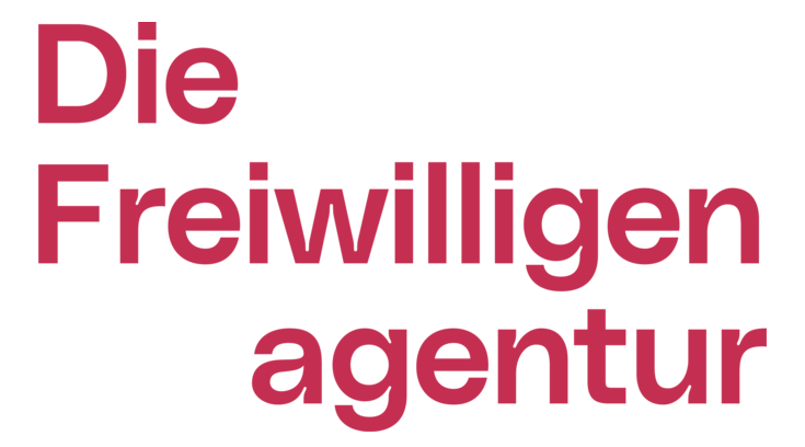 Roter Schriftzug "Die Freiwilligenagentur" vor weißem Hintergrund
