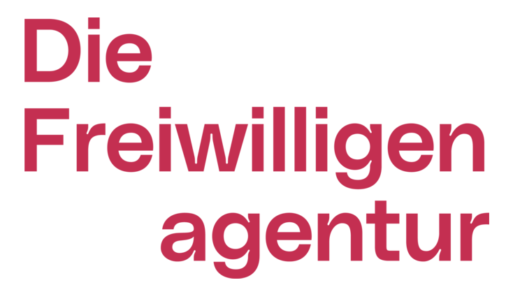 Roter Schriftzug "Die Freiwilligenagentur" vor weißem Hintergrund
